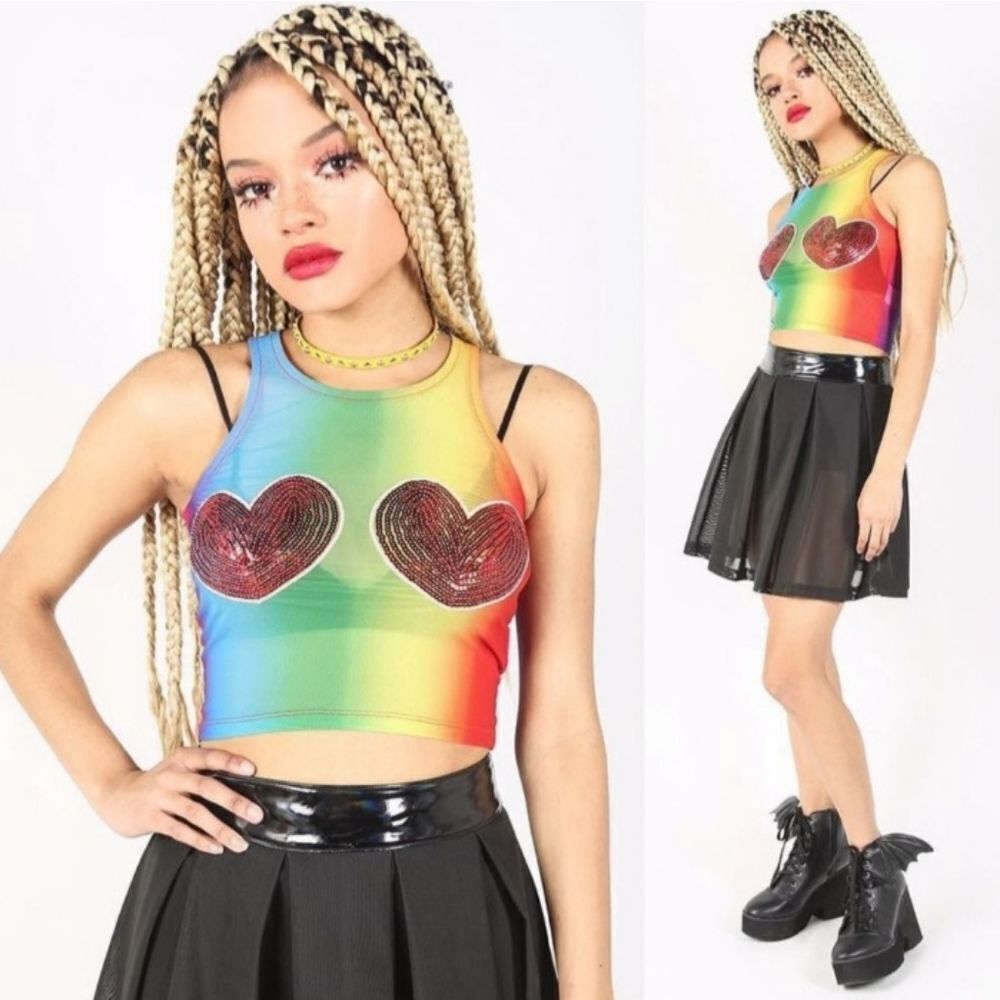 Iron Fist Heart Somewhere Mesh Crop Multicolor Tank Top Size S